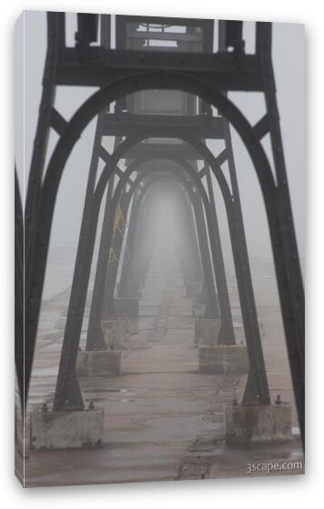 Pier in fog Fine Art Canvas Print