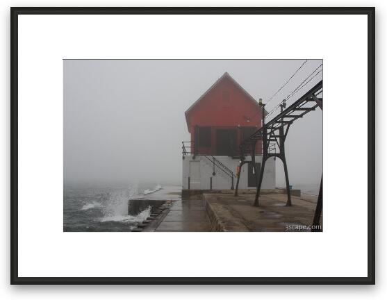 Grand Haven lighthouse in thick fog Framed Fine Art Print