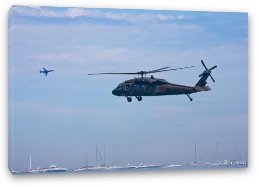 Army UH-60 Black Hawk Helicopter and B1-B Lancer Fine Art Canvas Print