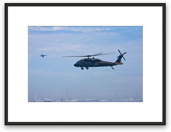 Army UH-60 Black Hawk Helicopter and B1-B Lancer Framed Fine Art Print