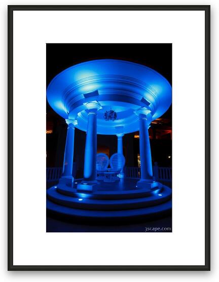 Greek gazebo illuminated with cool blue lights Framed Fine Art Print