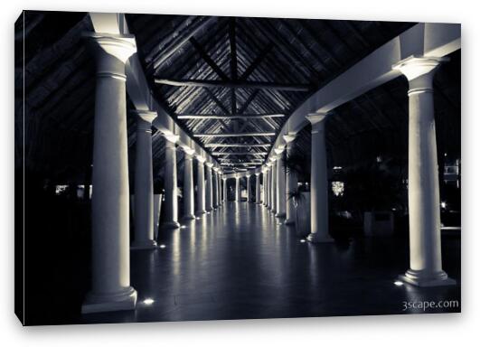 Long corridor with pillars in black and white Fine Art Canvas Print