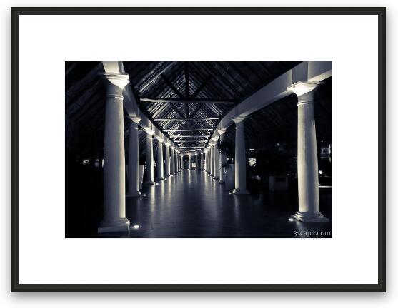 Long corridor with pillars in black and white Framed Fine Art Print