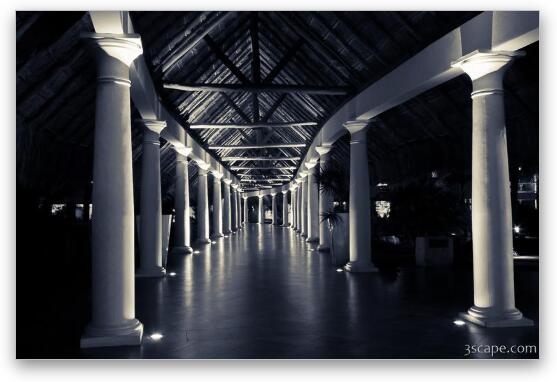 Long corridor with pillars in black and white Fine Art Print