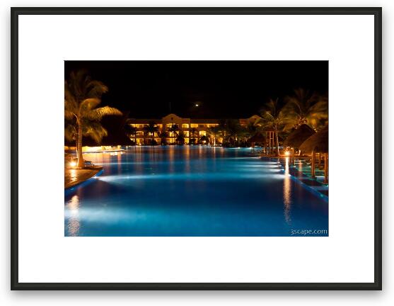 Night shot of the main pool area with moon visible Framed Fine Art Print