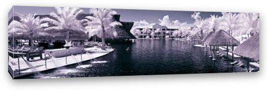 Panoramic of main pool area in Infrared Fine Art Canvas Print