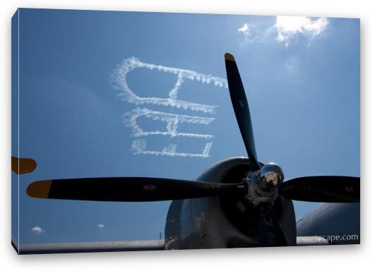 EAA sky writing over B-29 Fine Art Canvas Print
