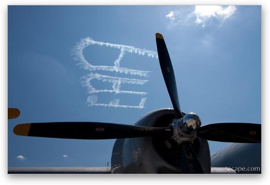 usund Gnide Reporter EAA sky writing over B-29 Fine Art Print by Adam Romanowicz