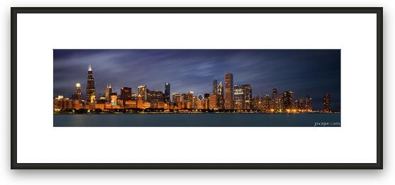 Chicago Skyline at Night Panoramic Wide Framed Fine Art Print