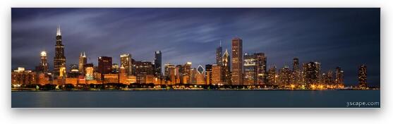 Chicago Skyline at Night Panoramic Wide Fine Art Metal Print