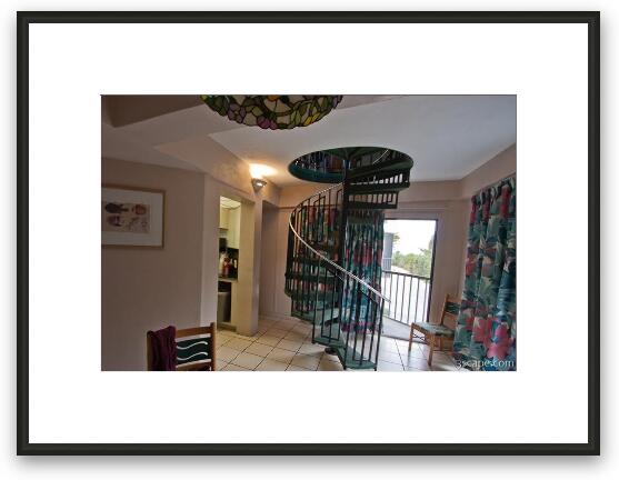 Interior of bungalo (condo) at Coco Plum Resort (spiral staircase) Framed Fine Art Print