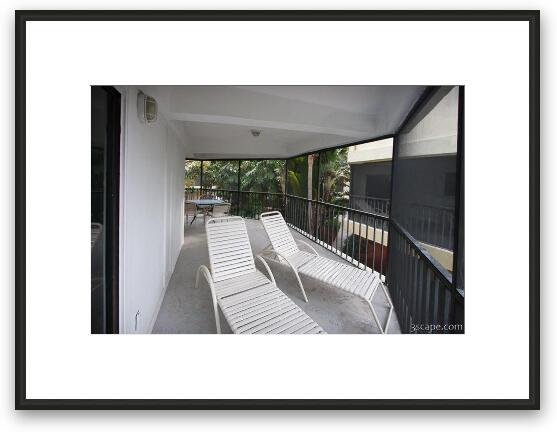 Interior of bungalo (condo) at Coco Plum Resort - screened in patio Framed Fine Art Print