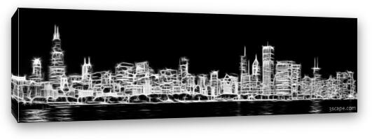 Chicago Skyline Fractal Black and White Fine Art Canvas Print