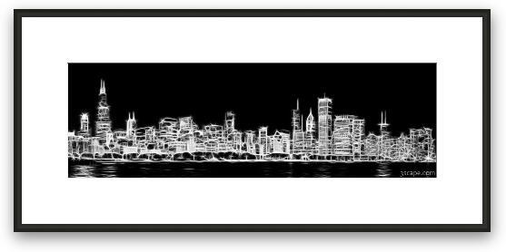 Chicago Skyline Fractal Black and White Framed Fine Art Print