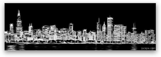 Chicago Skyline Fractal Black and White Fine Art Metal Print