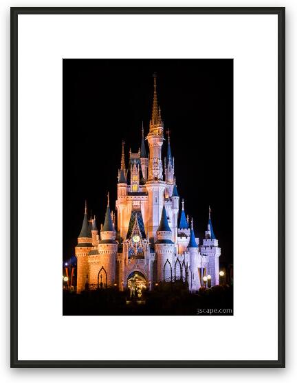 Cinderella's Castle and Partners statue at night Framed Fine Art Print