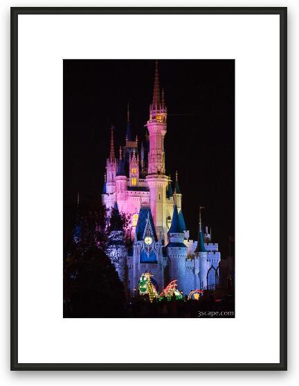 Cinderella Castle during Main Street Light Parade Framed Fine Art Print