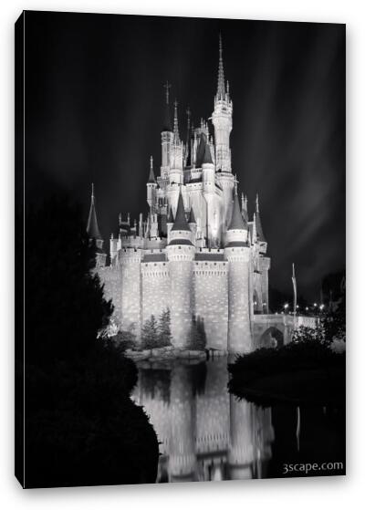 Cinderella's Castle Reflection Black and White Fine Art Canvas Print