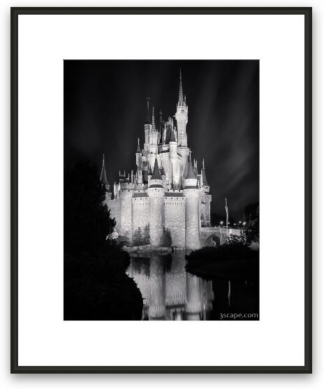 Cinderella's Castle Reflection Black and White Framed Fine Art Print