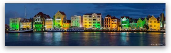 Willemstad Curacao at Night Panoramic Fine Art Metal Print