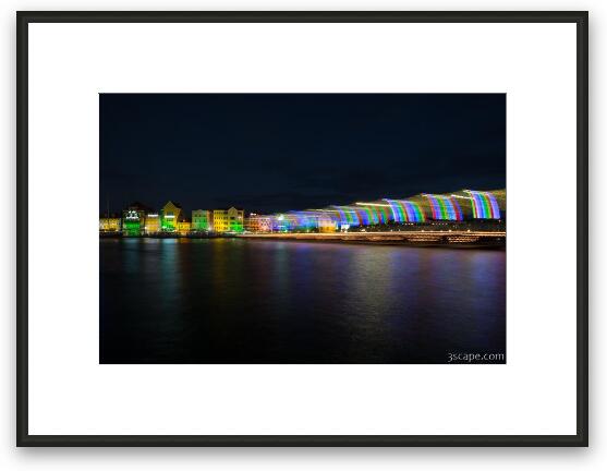 Willemstad and Queen Emma Bridge at Night Framed Fine Art Print