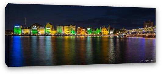 Willemstad and Queen Emma Bridge at Night Fine Art Canvas Print