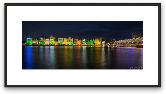 Willemstad and Queen Emma Bridge at Night Framed Fine Art Print