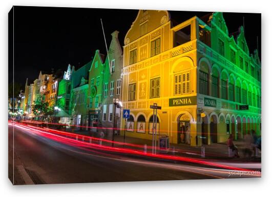 Shops in Willemstad at Night Fine Art Canvas Print