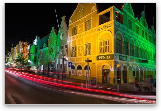 Shops in Willemstad at Night Fine Art Metal Print