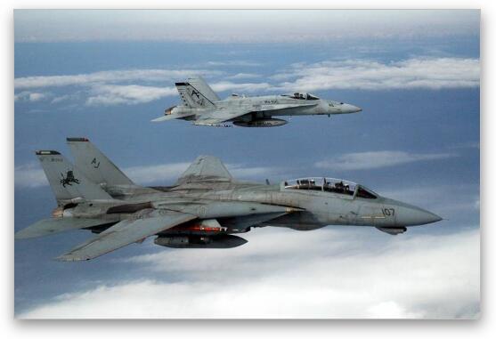 F/A-18 Hornet and F-14D Tomcat Fine Art Metal Print