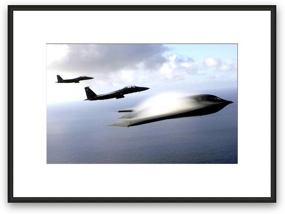 B2- Spirit and F-15 Strike Eagles in formation Framed Fine Art Print
