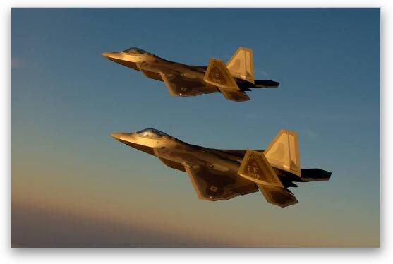 F-22A Raptors in formation Fine Art Metal Print