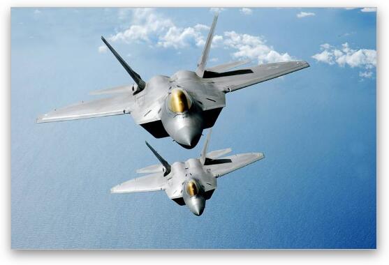F-22 Raptors in formation Fine Art Metal Print