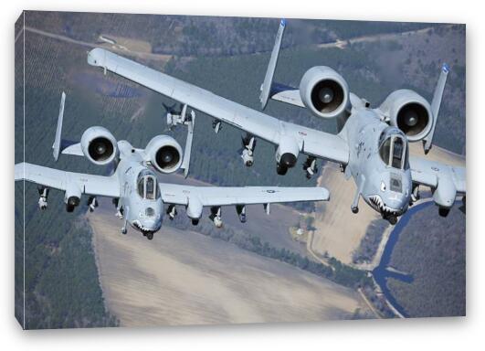 A-10C Thunderbolt II's in formation Fine Art Canvas Print