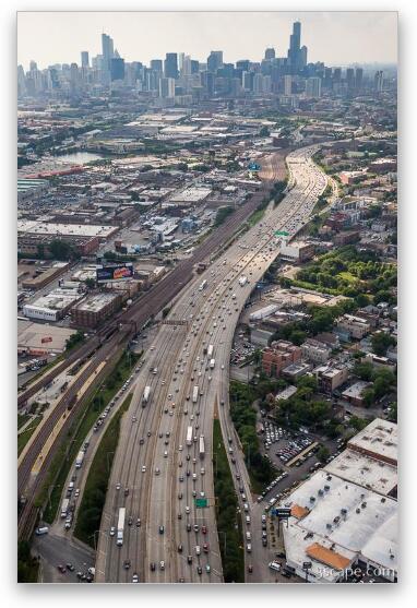 Kennedy Expressway and Chicago Skyline Fine Art Metal Print