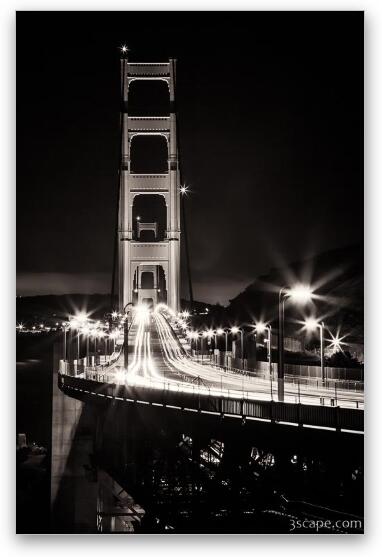 Golden Gate Bridge Traffic at Night Fine Art Metal Print