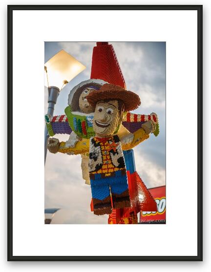 Woody and Buzz Lightyear at Lego store Framed Fine Art Print