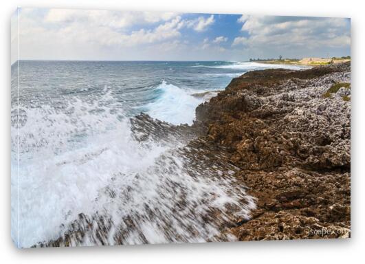 Rough waves at Grand Cayman blow holes area Fine Art Canvas Print