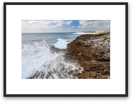 Rough waves at Grand Cayman blow holes area Framed Fine Art Print
